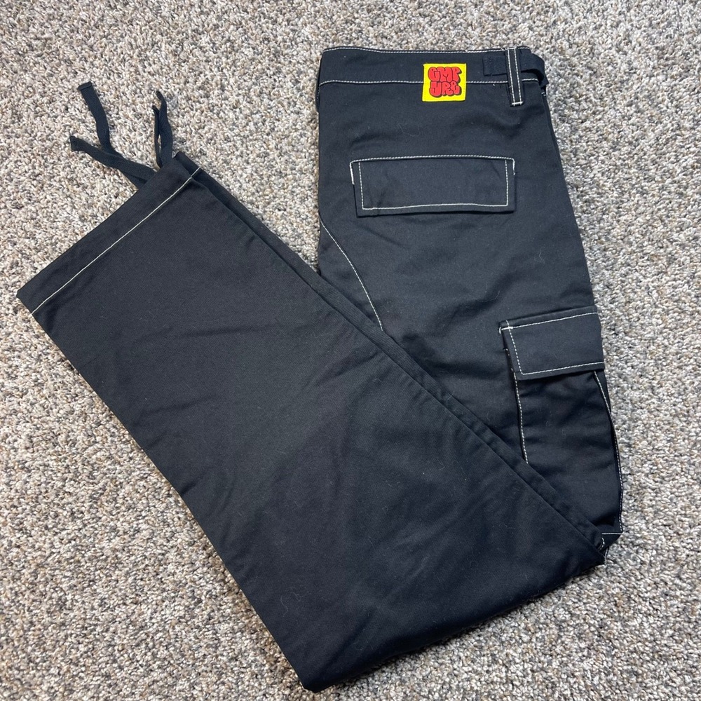 Empyre Mens 34x30 Relaxed Fit Cargo Pants Black White Contrast Stitch Streetwear